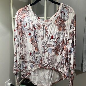 Free People Floral 3/4 Sleeve Top